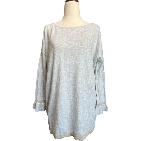 NWT Lilly Pulitzer Charla Sweater Heathered Seaside Grey Gold Metallic Ruffle S - Picture 2 of 14